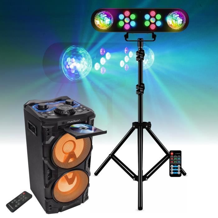 Enceinte Karaoke Lecteur CD USB Bluetooth 300W Madison MAD-HP300CD-SB -  Pack Lumières 2 Astro 2 Projecteurs sur Pied LEDBAR-ASTRO-RC - Cdiscount TV  Son Photo