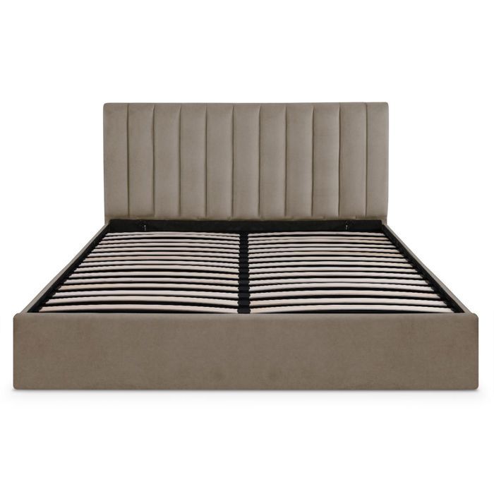 MENZZO Lit Coffre Songe + Sommier Velours Taupe 180cm - Velours L189 x P217 x H112 cm