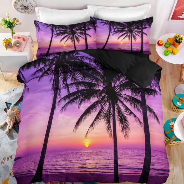 Parure De Couette Microfibre Imprimé Jaune Coucher De Soleil - 220x240 Cm Avec 2 Taies - Douce, Légère, Facile D'entretien