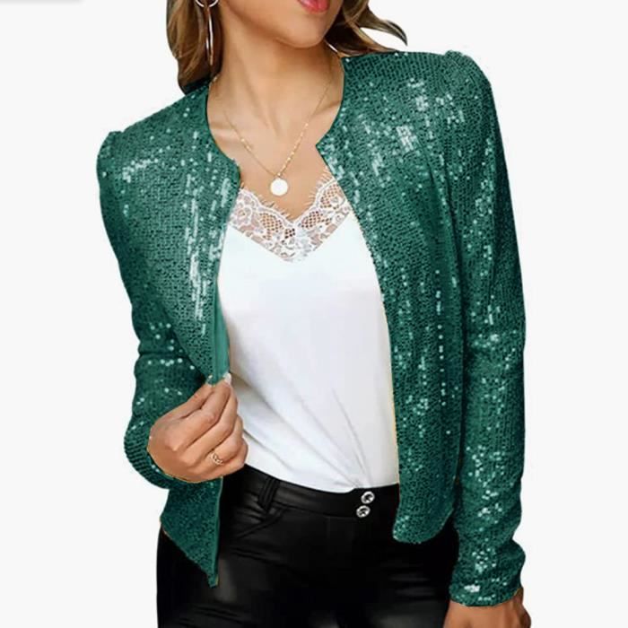Vestes Femme Marque De Mode Couleur Unie Paillettes Recadree Veste