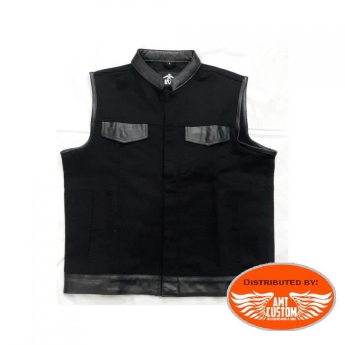 Gilet Biker Jean cuir Noir Uni Taille 2XL Cdiscount Auto