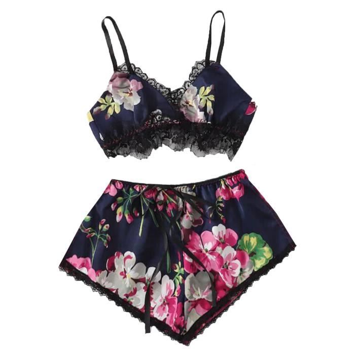 OHWHOA Ensemble Lingerie Dentelle Sexy Femme 4 Pièces - Porte-jarretelles, String Et Bas - Noir, Blanc Ou Rouge