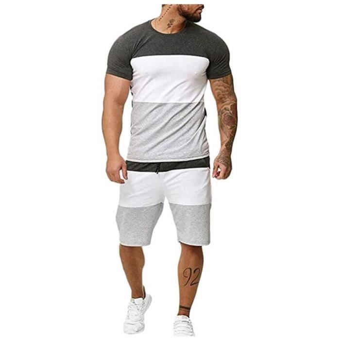 Ensemble Short et Tee Shirt Homme Imprim Flamme Sportswear Gris