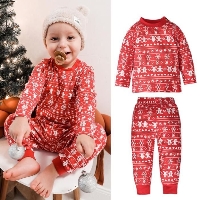 1-5 Ans 2 PCS Ensemble Pyjama de Noël Bébé Enfant : Haut Rayé Rouge à  Manches Longues + Pantalon Rouge - Cdiscount Prêt-à-Porter