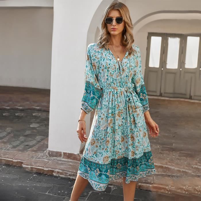 Robe Maxi Bohème Lucky Brand Taille M - Mousseline Imprimé Tribal, Orange, Neuve Avec étiquettes