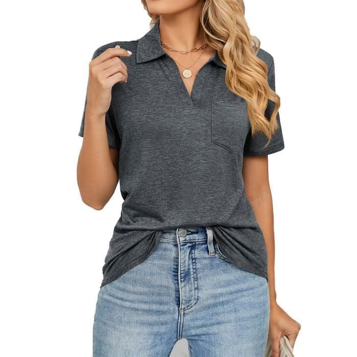 Chemise Kuhl femme petite manches courtes légère col V gris