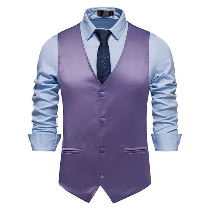 Gilet de Costume Homme Slim Fit Sans Manches Gilet Elegant Col V