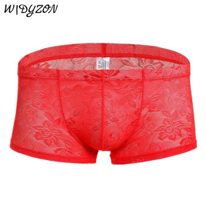 Boxershorty,Boxer en dentelle pour homme,sousvêtement respirant et doux Red[C723529] Blanc