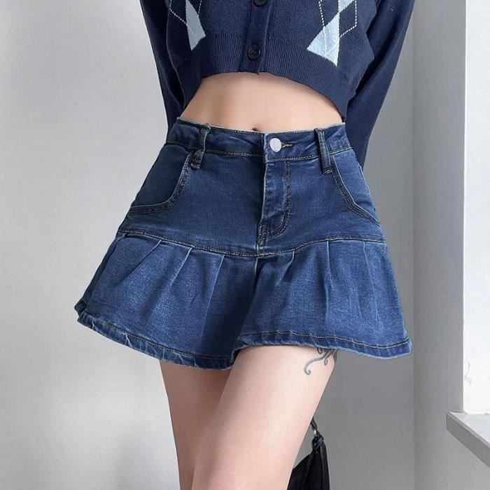Mini-jupe Courte En Jean Bleu Foncé Topshop - Taille W28 - Style Moto - Très Bon état