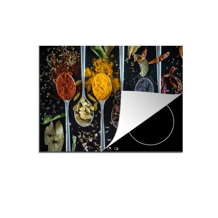 cache plaque de cuisine - muchowow - 75x52 cm - cuillère épices herbes alimentation table - multicolore