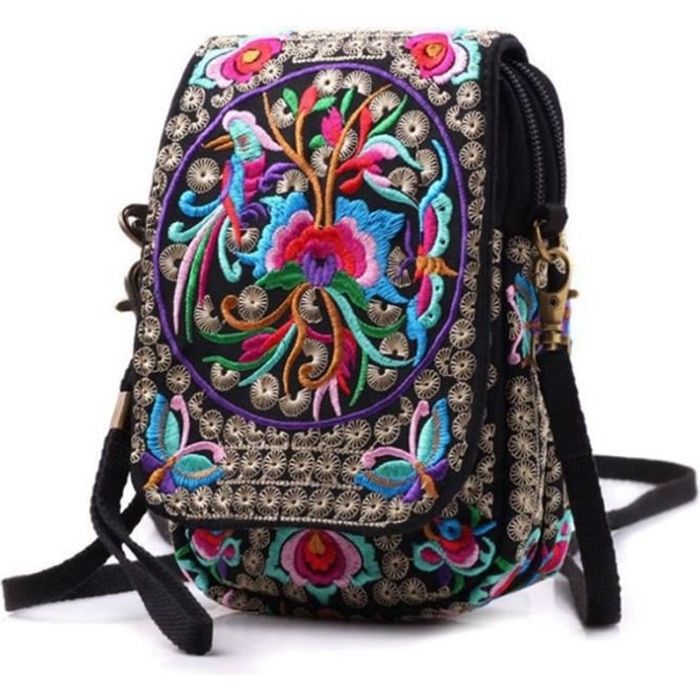 Vintage Imprime Fait Par La Main Femmes Mini Sac a Bandouliere