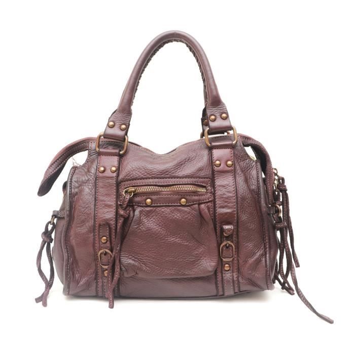 sac cuir prune