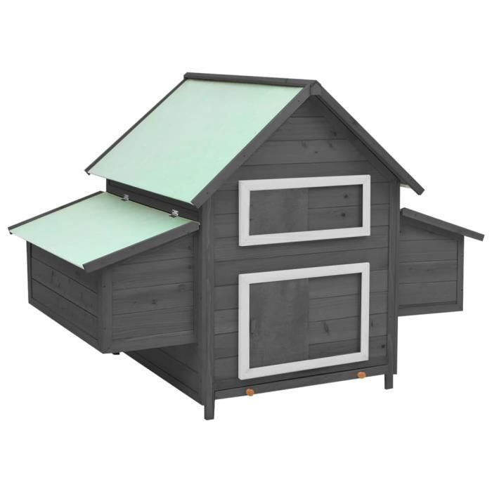 7843BEL-ACHAT* Cage à poules - SIMPLE - Jusquà 10 poules Poulailler Gris et blanc 152x96x110 cm Bois de sapin massif POIDS)22.74