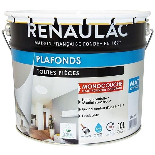 Renaulac Peinture Interieur Plafonds Acrylique Blanc Mat 10l