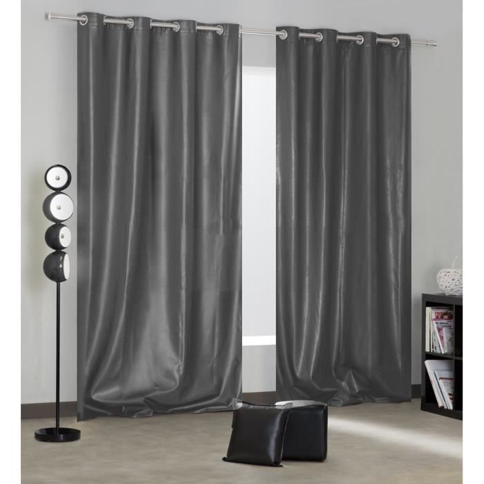 Rideau Occultant Grande Hauteur 130 X 280 Cm Effet Cuir Gris