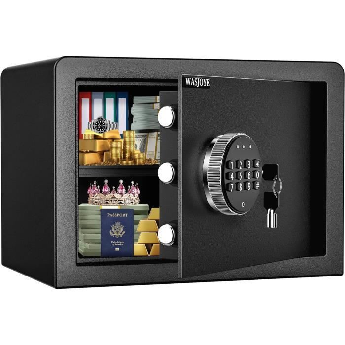 Coffre-fort Numérique WASJOYE 25L - Clavier électronique - 3 Modes D'ouverture - Sécurité Renforcée Pour La Maison, Bureau, Hôtel