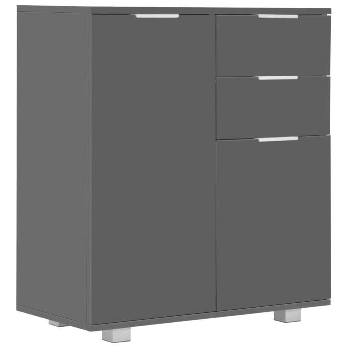 Buffet bas - TBEST - XIXIXXY - 2 portes - 2 tiroirs - Gris brillant