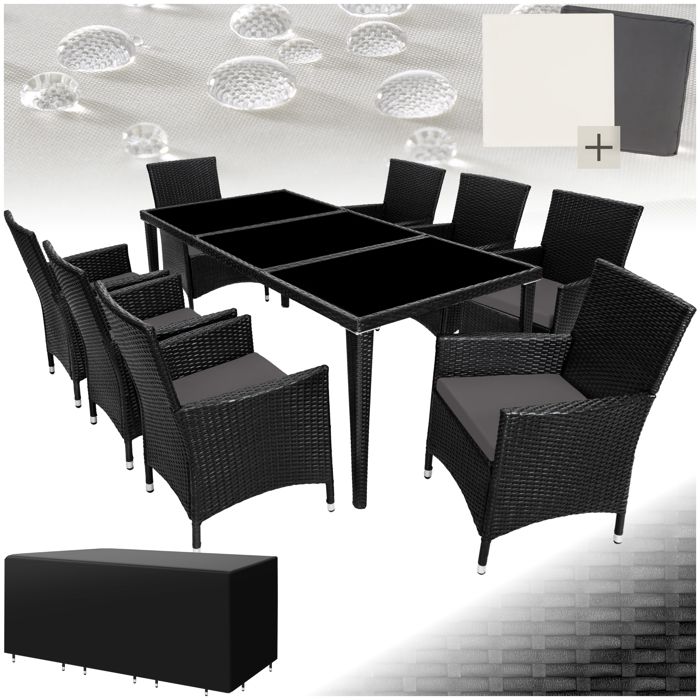 Tectake Salon De Jardin Monaco Resine Tressee 8 Personnes 8