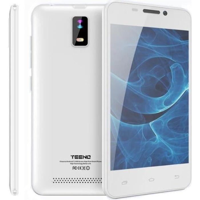 Achat T&eacute;l&eacute;phone portable Teeno Smartphone HD 4G débloqué Blanc (Android  Double Caméras Quad Core) Telephone Mobile pas cher