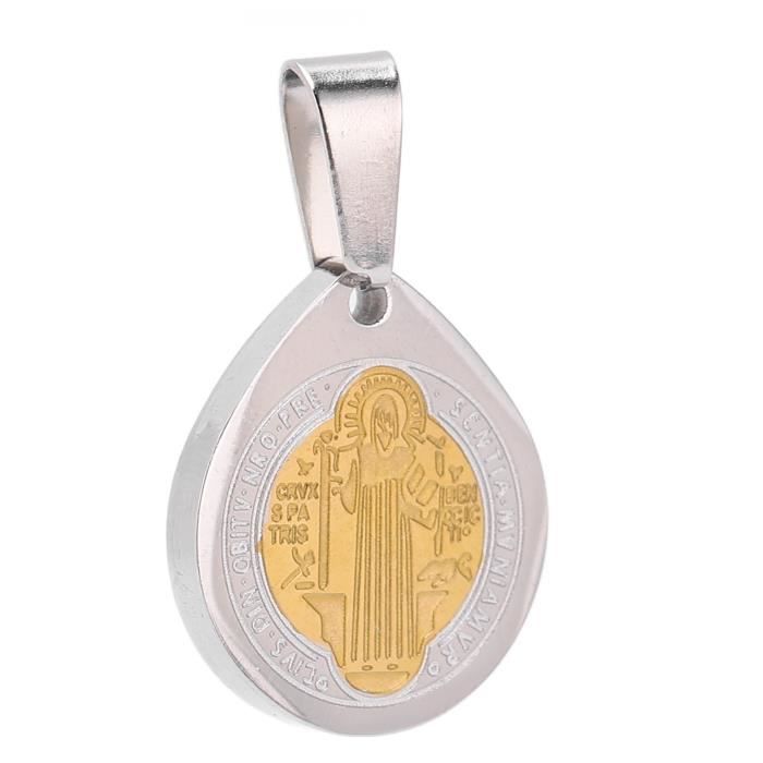 Médaille Collier Saint Benoît En Acier Plaqué Or - Chaîne Incluse 55-60 Cm, Diamètre 20/30/40 Mm Au Choix