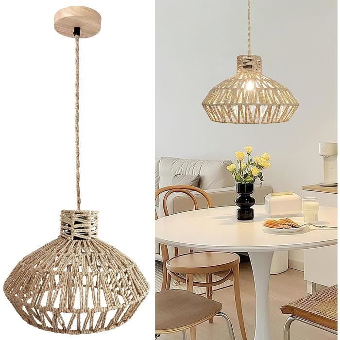 Suspension En Bois Rustique Chanvre Corde Plafond Pendentif Lumière Industriel Suspendu Lumière Rétro Métal Fer Cage Lampe Lustre Pour Cuisine Salon Salle À Manger Restaurant Décoration E27*5