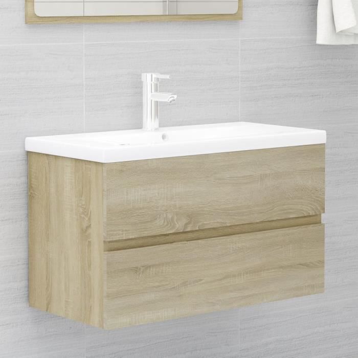 ensemble meuble salle de bain - simple vasque - l 80cm, meuble sous lavabo, meuble de rangement de salle de bain, chêne sonoma i63