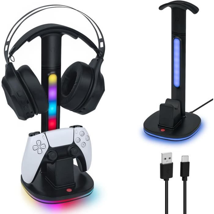 Station de Chargeur & Headset Stand pour Manettes PS5 DualSense et Casques WirelessÉclairage RGB Polyvalent - vue 2