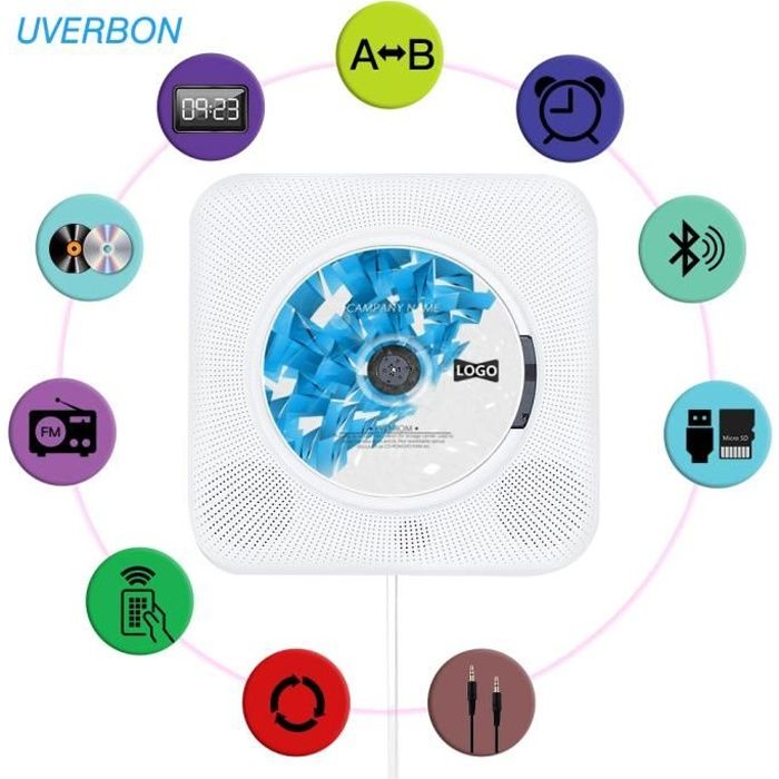 UVERBON Lecteur CD Portable, Lecteur CD Bluetooth Mural Haut Lecteur USB Mural Haut-Parleur Version Améliorée Lecteur USB Lecteur