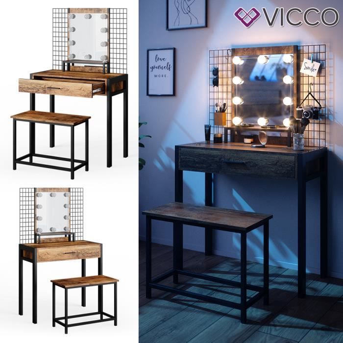 Vicco Coiffeuse Ruben, Blanc, 60cm avec éclairage LED et
