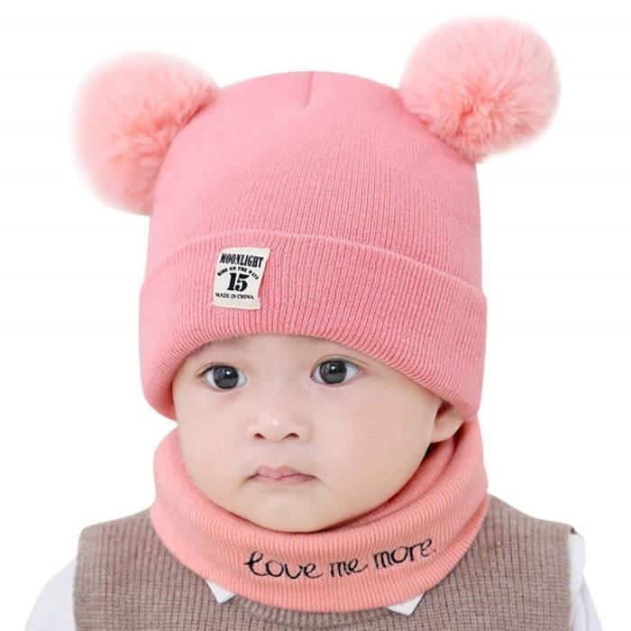 Yutdeng Hiver Bonnet Bébé Fille Hiver Pompom Tricot écharpe Ensemble Bébé  Garçon Bonnet Naissance Chaud Neckwarmer 0-36 Mois