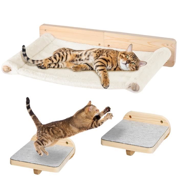 Meilleurs prix pour Lot de 3 Mur d'escalade pour chats, Arbre à Chat Mural avec 2 escaliers, 61x40x15cm Hamac au Mur pour Chats, Grimper et repos