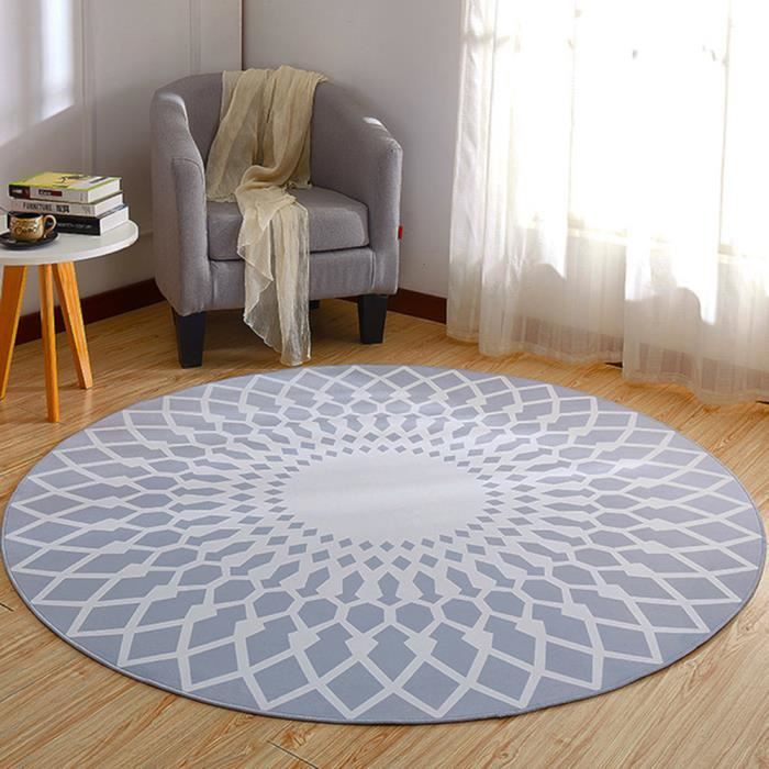 Tapis Rond Salon Chambre φ80cm Grand Tapis Simple Décoration Chambre Salon Salle Antidérapant Motif Géométrique Polyester Gris