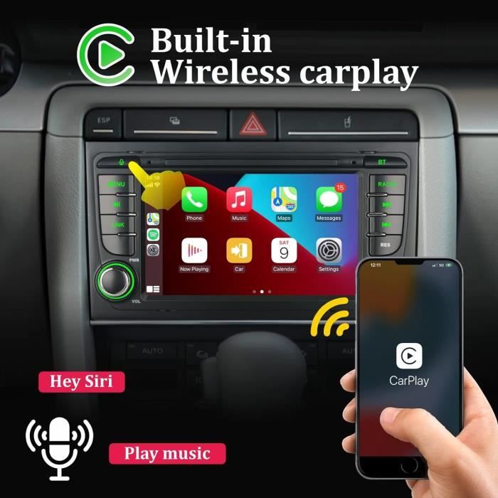 Carplay Sans Fil Android Auto Ips Écran Tactile De 10,26 Pouces Récepteur De Médias Numériques