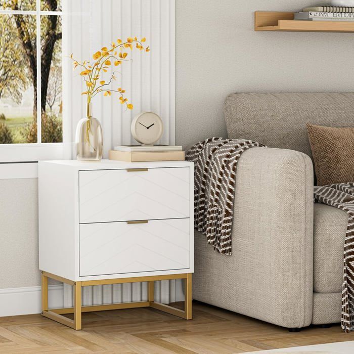 2 TABLES DE Chevet en Bois Laqué Table de Nuit Blanche 2 Tiroirs 1 Compartiment EUR 109,99 - FR