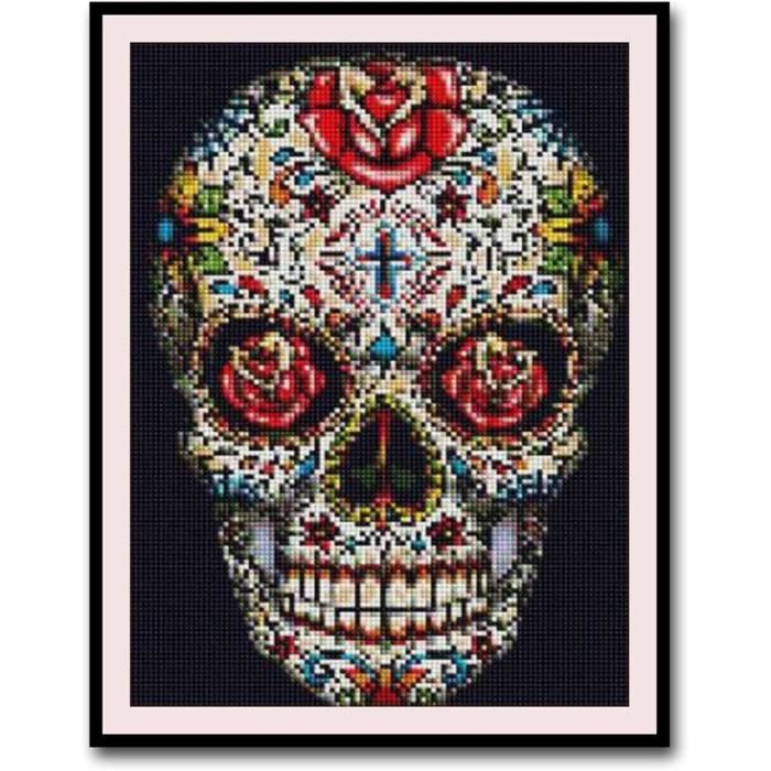 NAIMOER Kit Peinture Diamant Crâne Avec Fleurs 5D - Diamond Painting DIY 30x30cm Pour Adultes Et Enfants, Broderie Diamant Complète