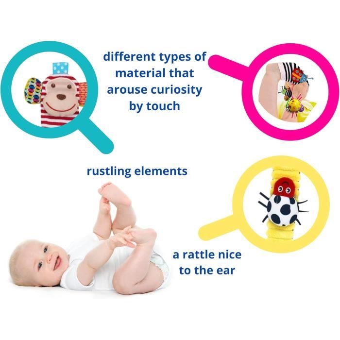 Multi - Sensorelle Hochet Poignet Bebe - Développement Sensoriel Et Eveil Hochet Pied Et Poignet Chaussette Hochet Bebe 6 U270 Chicheng