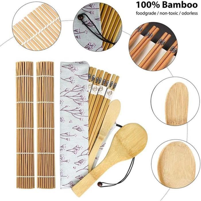 Krista's Kitchen Kit Sushi Maki Complet en Bambou – Sushi Maker Kit – 2  Nattes à Rouler en Bambou, 5 Paires de Baguettes, Kit [83] - Cdiscount  Maison