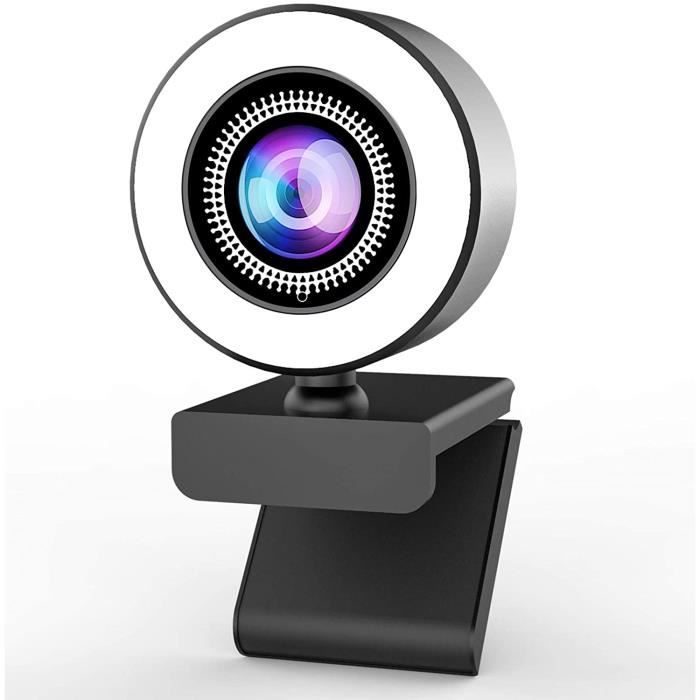 Webcam 1080p 60 fps avec lumière, Logiciel Inclus, Mise au Point Automatique Rapide, Ports USB-C