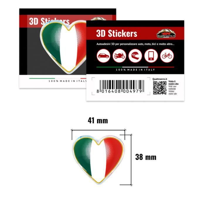 Autocollant 3D En Forme De Cœur Italie - Transparent, En Résine Polyuréthane, Relief élégant