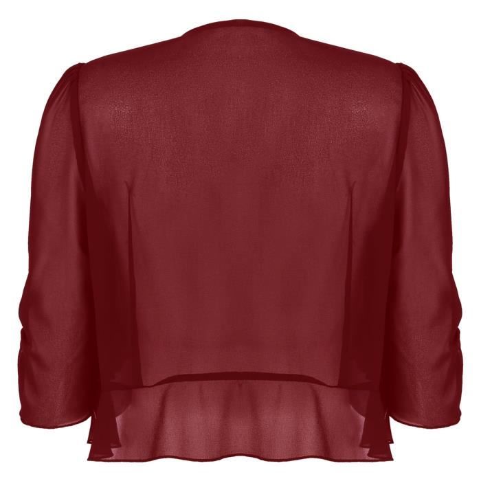 YONGHS FR Bol ro Femme Mousseline Demi manches Cardigan Court Gilet pour Mariage Soir e S XXL Bordeaux