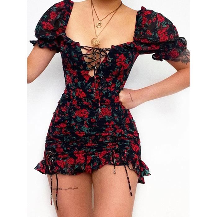 Robe Robe courte pliss e imprim Floral pour femmes tenue Chic