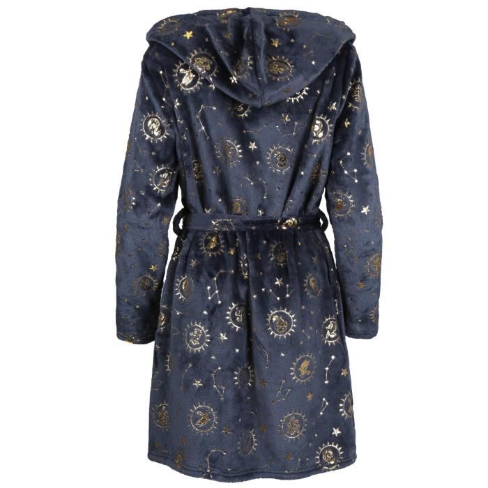 Harry Potter Peignoir femme a capuche bleu marine a etoiles avec poches L XL Cdiscount Maison