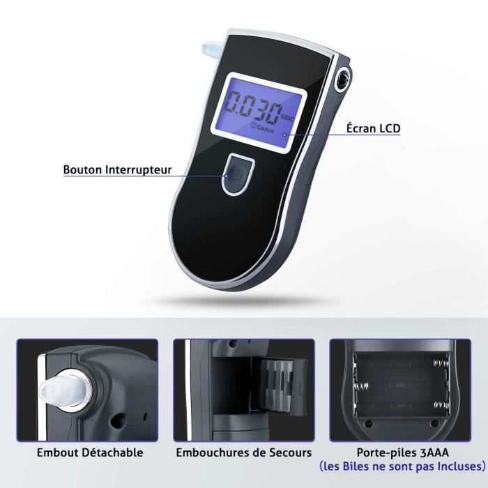 Testeur d'alcool portable sans contact Alcootest rechargeable avec écran  LED Affichage numérique Test d'alcoolémie automatique