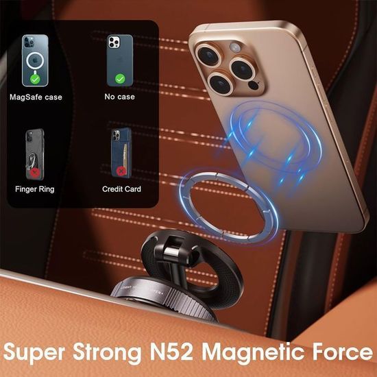 Support Magnétique Pour Téléphone En Voiture – Rotation 360° – Fixation Par Adhésif Sur Tableau De Bord, Vitre Ou Pare-brise