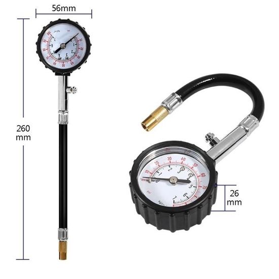 Mritrit Testeur De Pression Pneus Calibré 0-16 Bar – Manomètre Voiture/Moto/Camion Avec Tuyau 260 Mm, Léger Et Précis