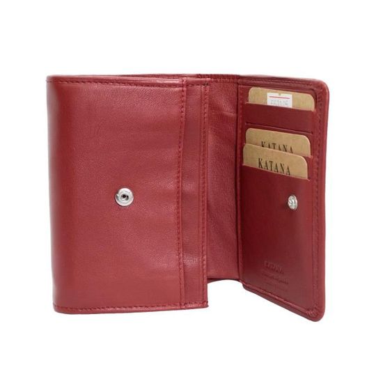 Porte-monnaie Katana En Cuir Lisse - Dimensions 8x11x3 Cm, Rouge Foncé, Avec Zip Et Poche Carte - 10