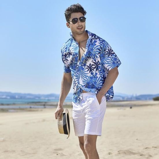 Chemise,Chemisier hawaïen à manches courtes pour Homme,imprimé