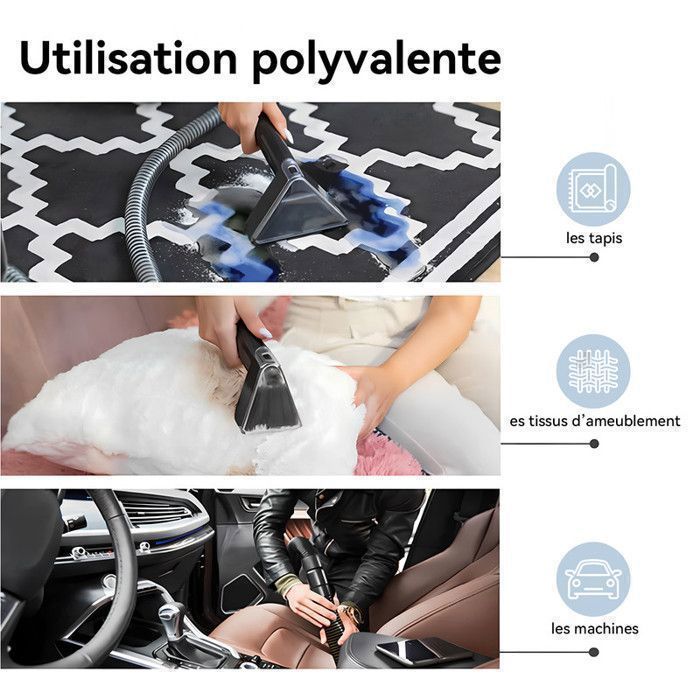 Nettoyeur Vapeur Shampouineuse 500W - Pour Canapés, Tapis, Sièges Auto - Double Réservoir 750ml/1250ml - Compact Et Puissant - 11