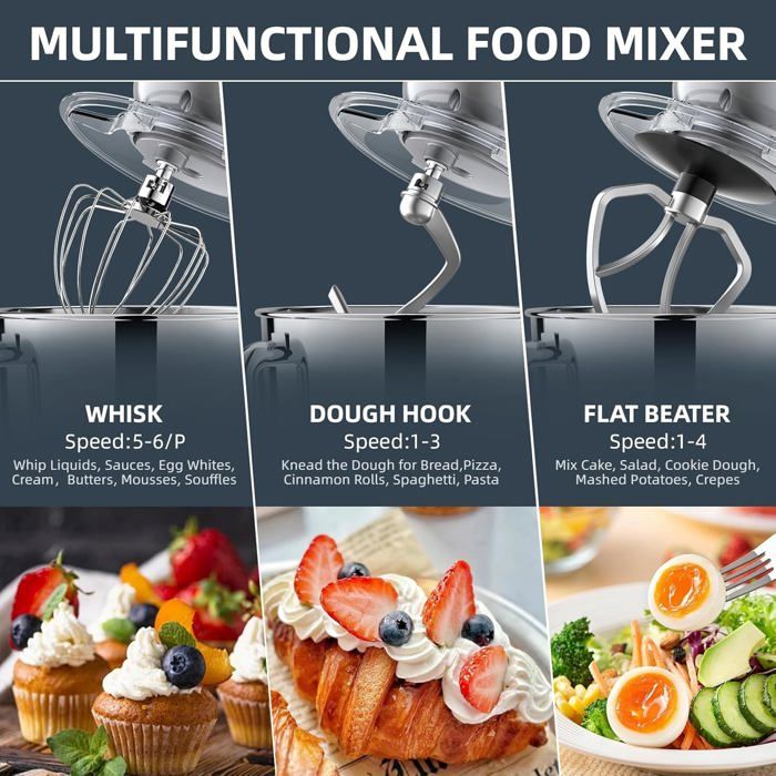 Robot Pâtissier MPM MRK-19 2200W - Bol 6,5 L - 6 Vitesses + Fonction Boulangerie - Neuf