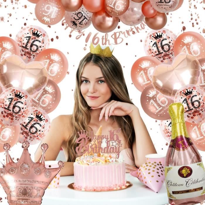 Décorations du 16e anniversaire,APERIL décoration d'anniversaire en or  rose, décorations de fête d'anniversaire pour femmes serties